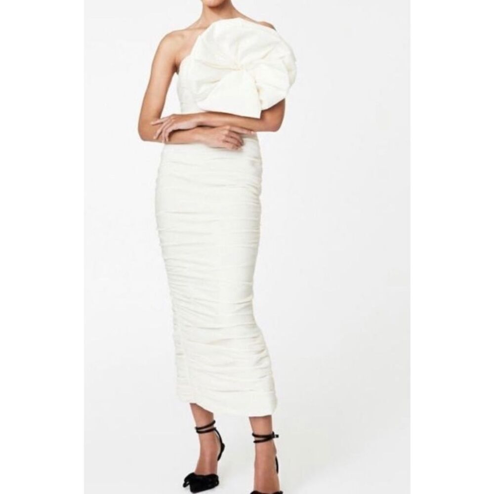 NWOT Rachel Gilbert Bright White Evana Big Flower Fitted Dress Women’s Size 4US